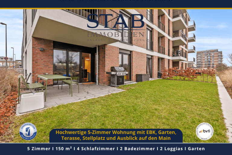 Hauptbild: Hochwertige 5-Zimmer Wohnung mit EBK, Garten, Terasse, Stellplatz und Ausblick auf den Main