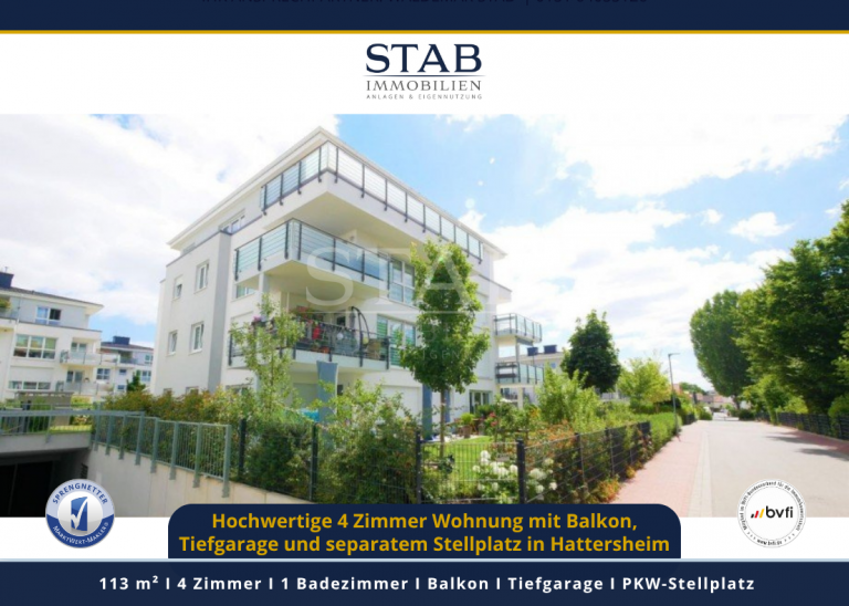 Hochwertige 4 Zimmer Wohnung mit Balkon, Tiefgarage und separatem Stellplatz in Hattersheim Hattersheim am Main Etagenwohnung Hochwertige 4 Zimmer Wohnung mit Balkon, Tiefgarage und separatem Stellplatz in Hattersheim