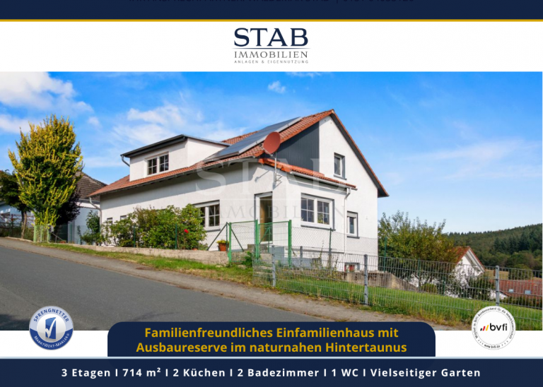 Remote freundliches Einfamilienhaus mit Ausbaureserve inmitten vom naturr�ppigen Hintertaunus Waldsolms Einfamilienhaus Remotefreundliches EFH mit Ausbaureserve inmitten vom natur �ppigen Hintertaunus