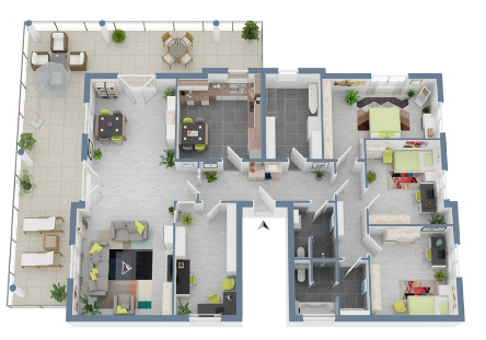 3D_Grundriss Penthousewohnung Hattersheim am Main