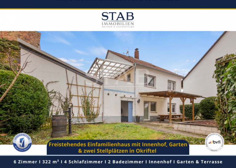 reistehendes Einfamilienhaus mit Innenhof, Garten & zwei Stellpl�tzen in Okriftel Okriftel Haus Freistehendes Einfamilienhaus mit gro�z�gigem Innenhof und zwei Stellpl�tzen in Okriftel